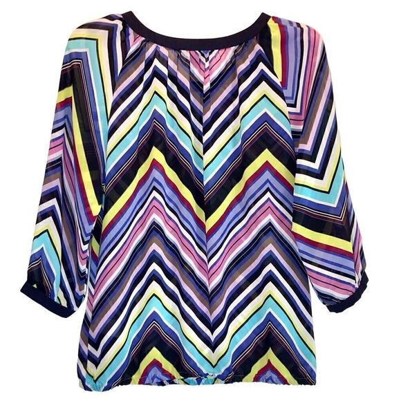 Banana Republic Sheer Chevron Blouse with 3/4 Sleeves in Multi Color Women’s S - Picture 4 of 7